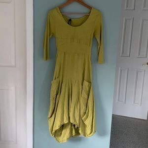 INIZIO Italy Linen Lagenlook Asymmetrical Hem Dress Size S